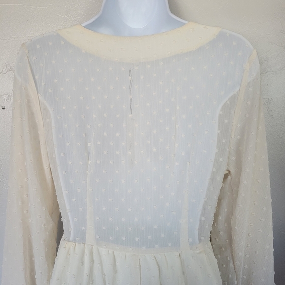 Doublju NWT Ivory White Swiss Dot Dress Long Sleeve Midi V-neck Smocked Bohemian - Picture 7 of 10